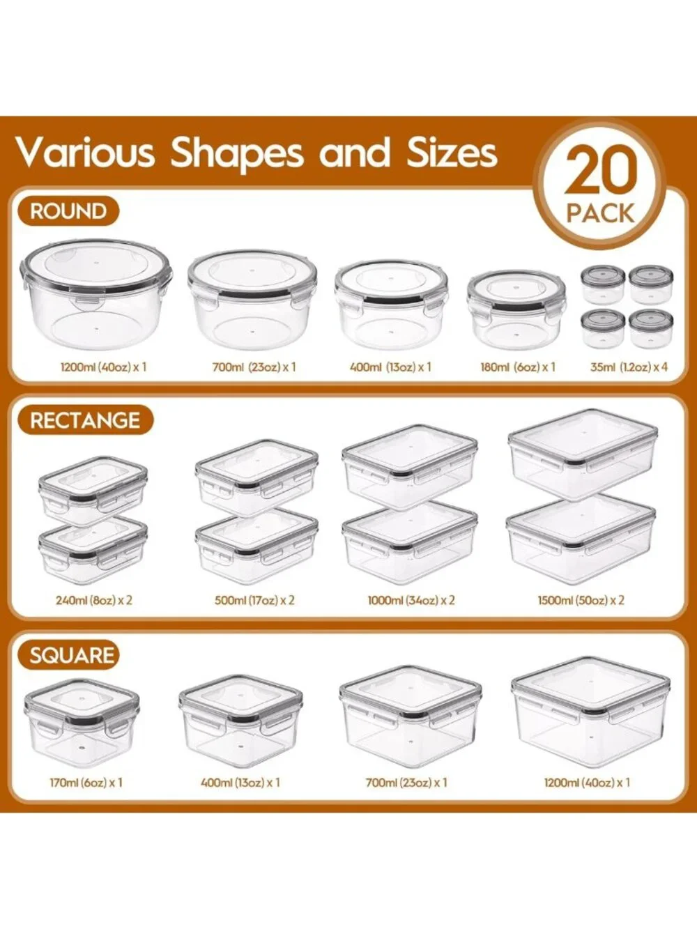 40 PCS Airtight Food Storage Containers Set - Leak Proof, BPA-Free, Microwave